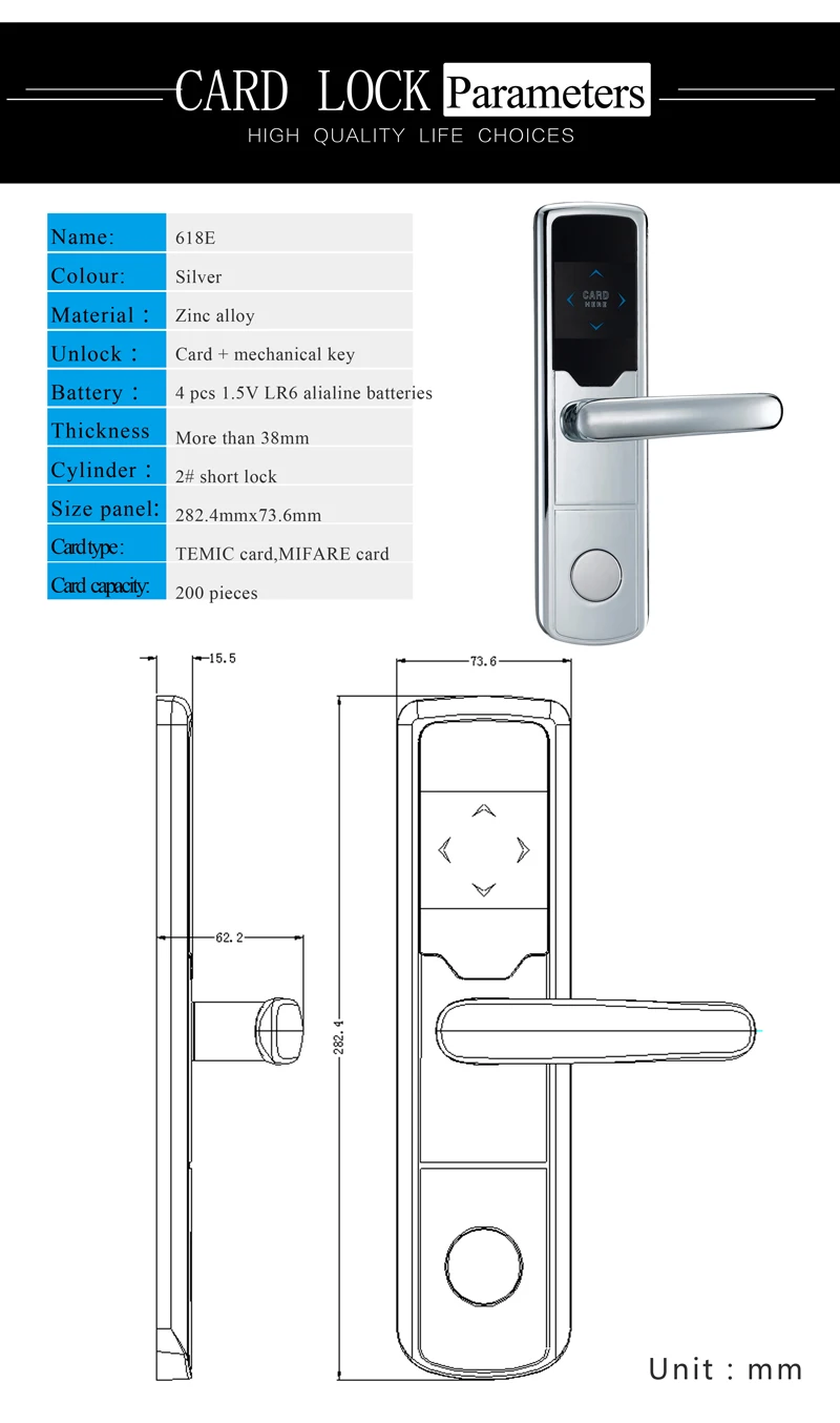 New Design Silver Electronic Door Lock Keyless RFID Smart Card Door Lock For Hotel Home Office ZAG1008 