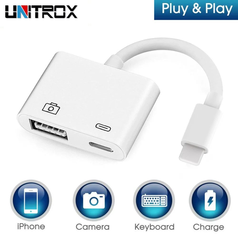 

OTG Adapter for Lightning to USB 3 Camera Reader Converters Connection Kits Data Sync Charge for iPhone X/XR/XS/8/8P/7Plus/6/6S