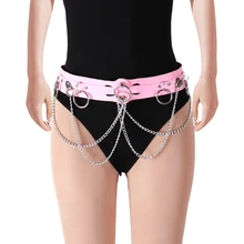 Металлический розовый кожаный ремень-подвязка уплотнительное кольцо с клеткой пояс на подтяжках Фетиш панк готический стиль Регулировка тела соблазнительное обтягивающее белье