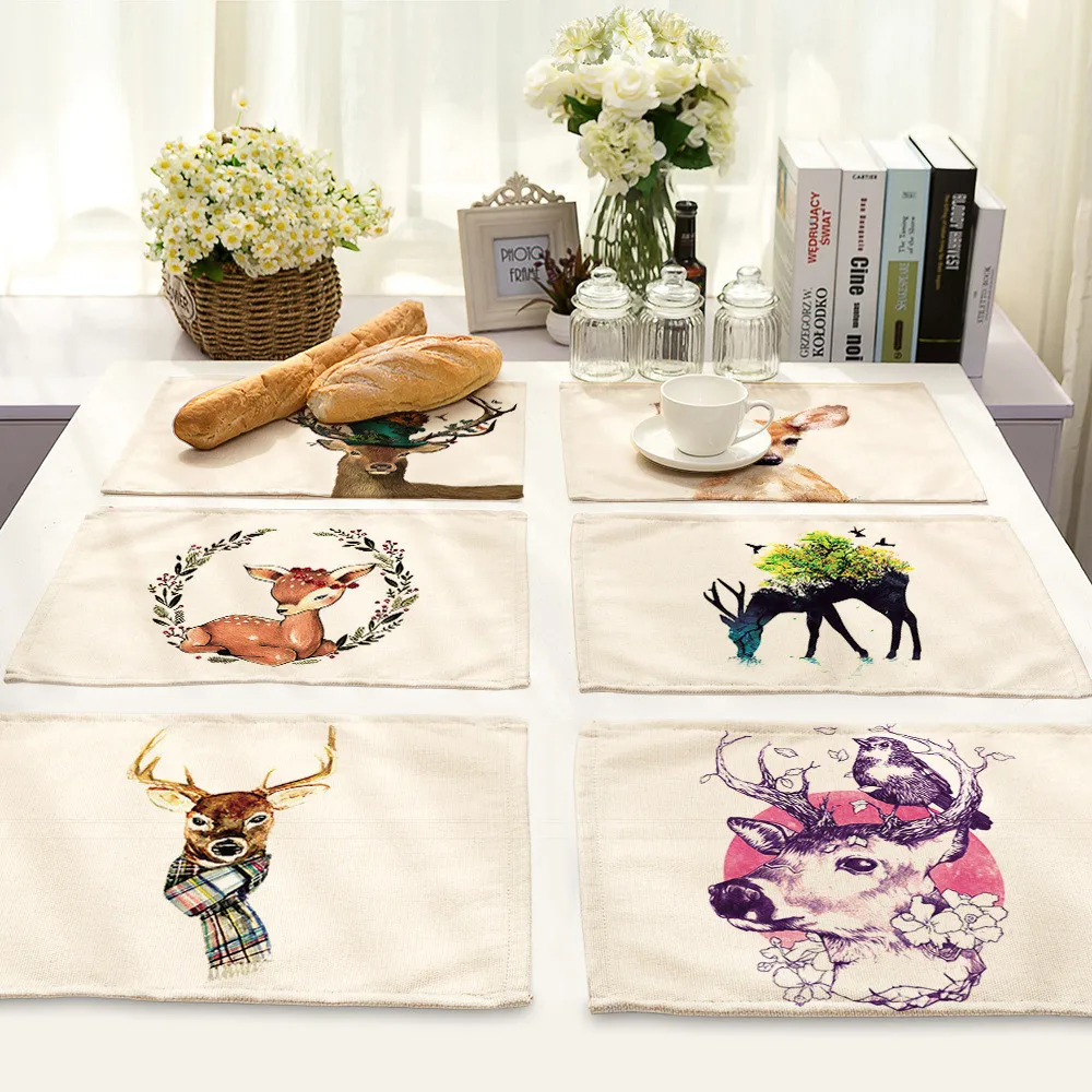 

Animal Pattern Deer Printing Table Napkin for Dinning Party Coffee Placemat Eco Durable Linen Lightweight Kitchen Decoration