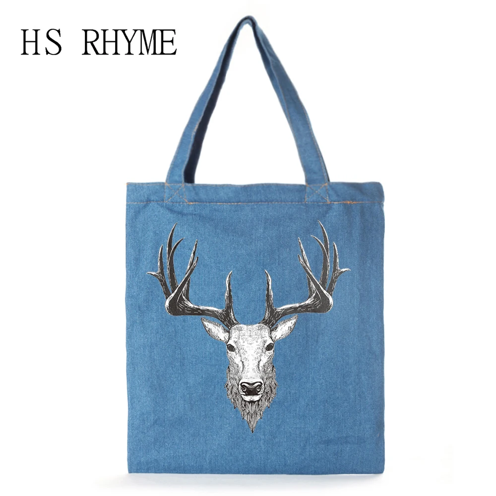 

HS RHYME Cool Deer Animal Shopping Totes Bags Casual Women Jeans Messenger School Satchel Large Shoulder Bag Bolsa
