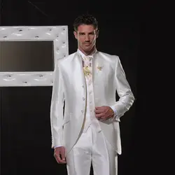 Мужской Атласный Костюм цвета слоновой кости и белого цвета, классический итальянский Свадебный костюм в стиле ретро для мужчин