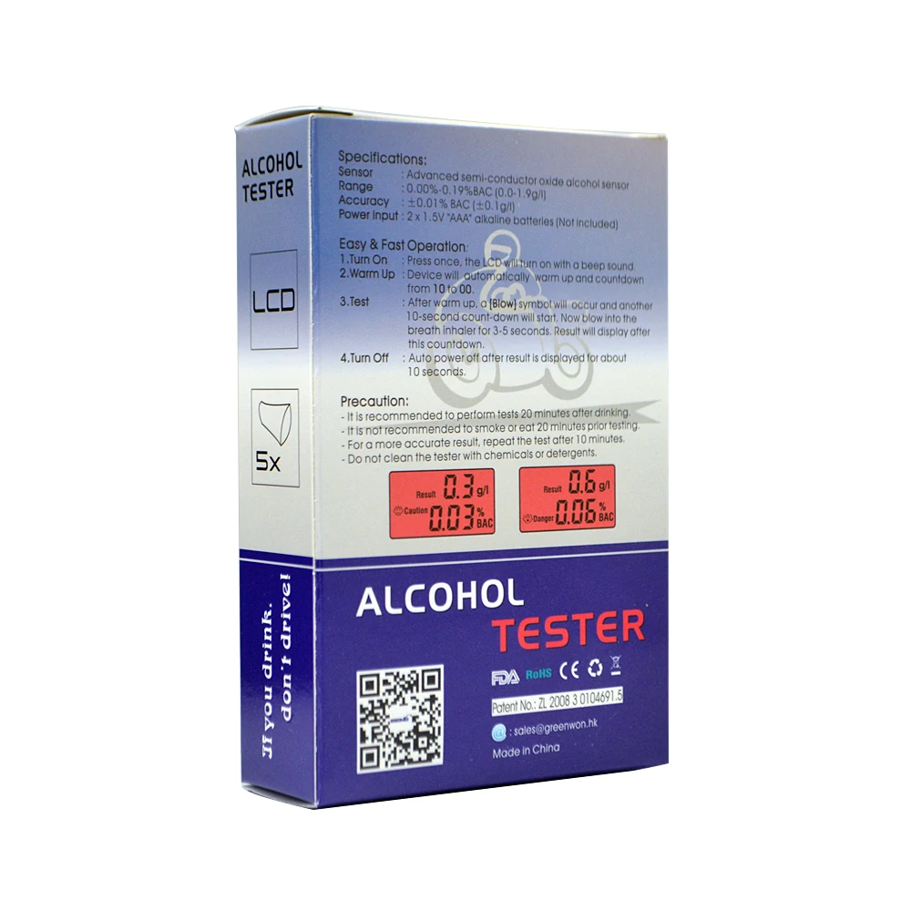 5 pcs/2019 جهاز اختبار شرب الكحوليات الرقمية المهنية الكحول شاشة الكريستال السائل Alkohol اختبار رائحة الفم Alcoholimetro Alcotester