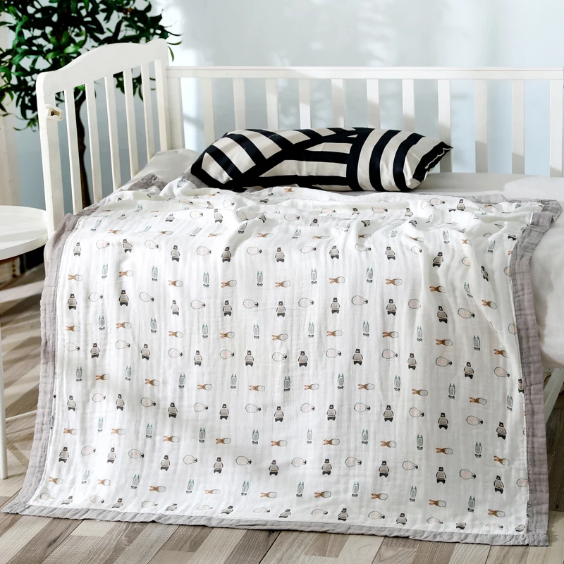 4 слоя бамбуковое хлопковое муслиновое одеяло для новорожденных, одеяла 110*120 см, покрывало на кровать, одеяло с динозавром, покрывало на кровать