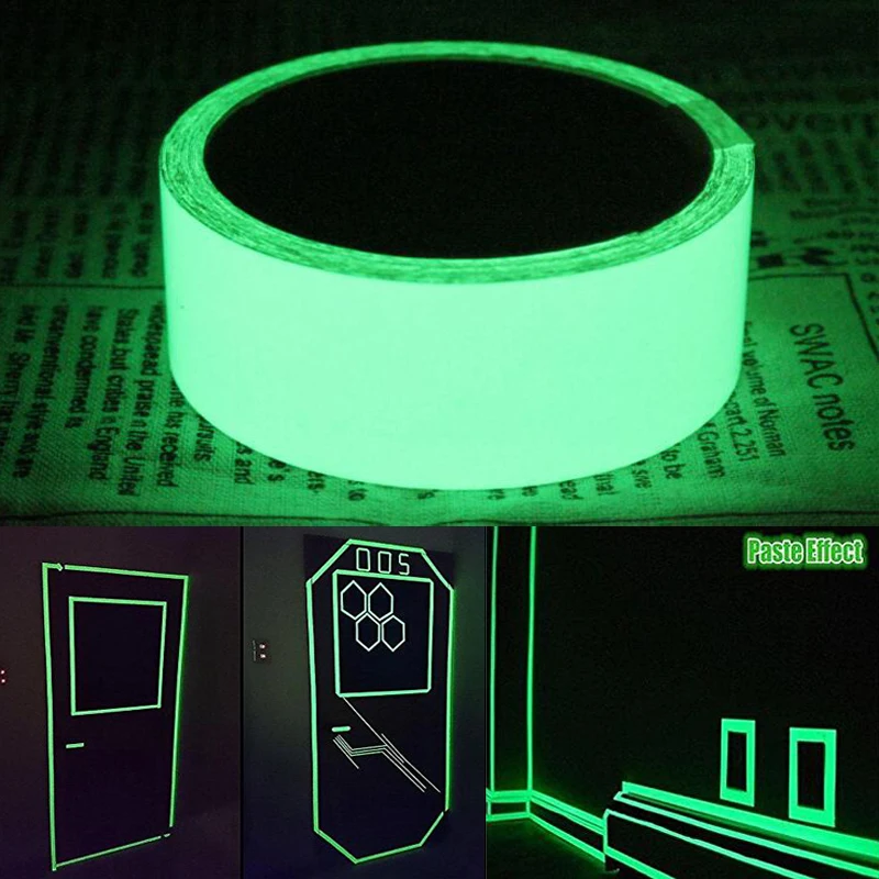 Cinta autoadhesiva de 3 colores de PVC luminoso para visi/ón nocturna que brilla en la oscuridad color azul y verde 4 cm