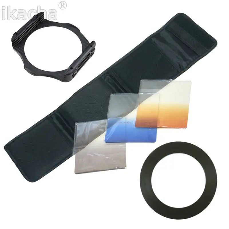 Camera Lens Filter Kit Gradient Blue Orange Gray + 1Pcs Adapter Ring + Filter Holder Set For