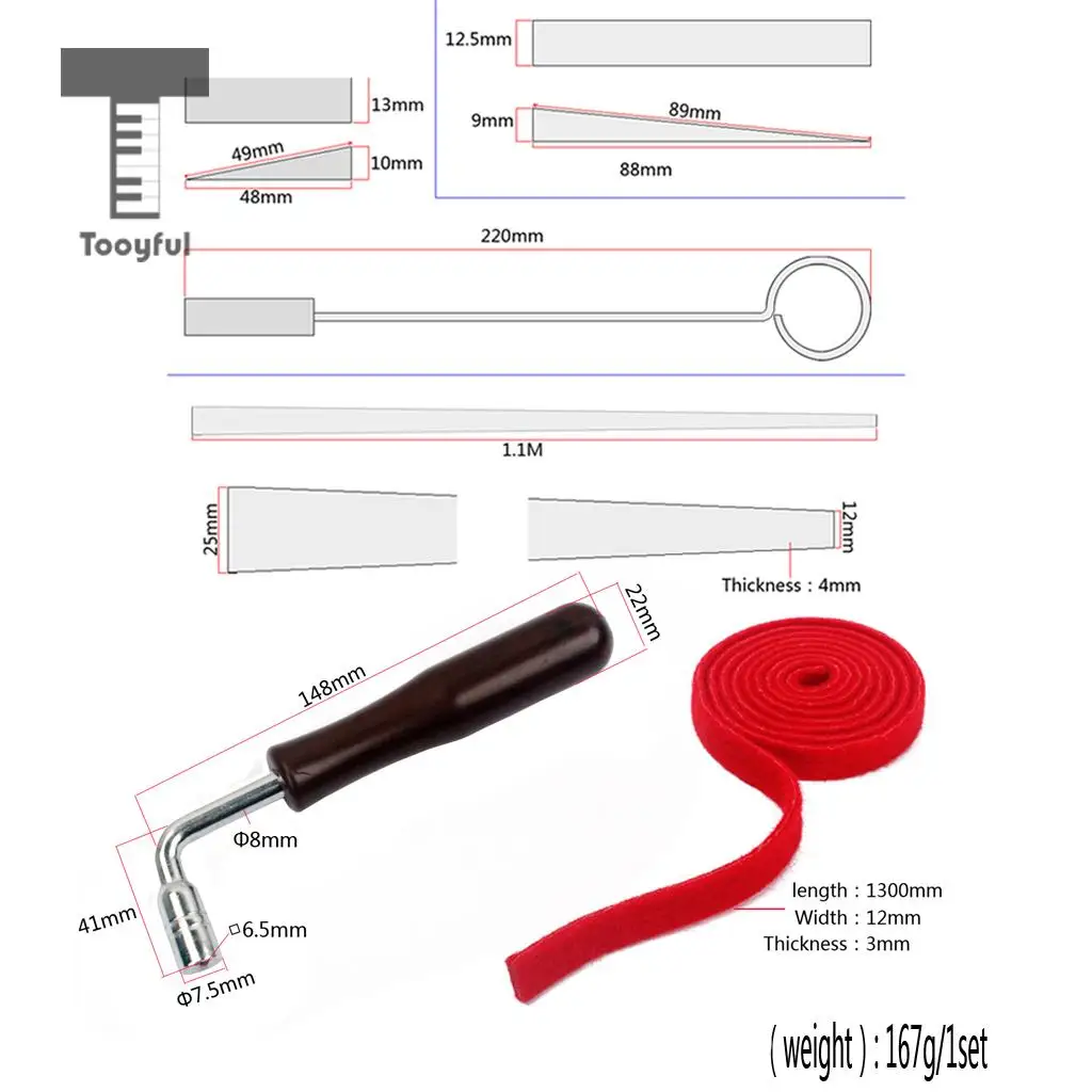 Tooyful Professional 1 Set Piano Tuning Kits Tuning Hammer Temperament Strip Rubber Mute for Pianist Beginner Piano DIY Parts