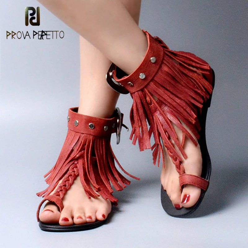 

Prova Perfetto 2018 Rome Sandals Flip Flops Fashion Cross Tied Gladiator Women Flats Nation Sandal fringe Shoes Leisure Woman
