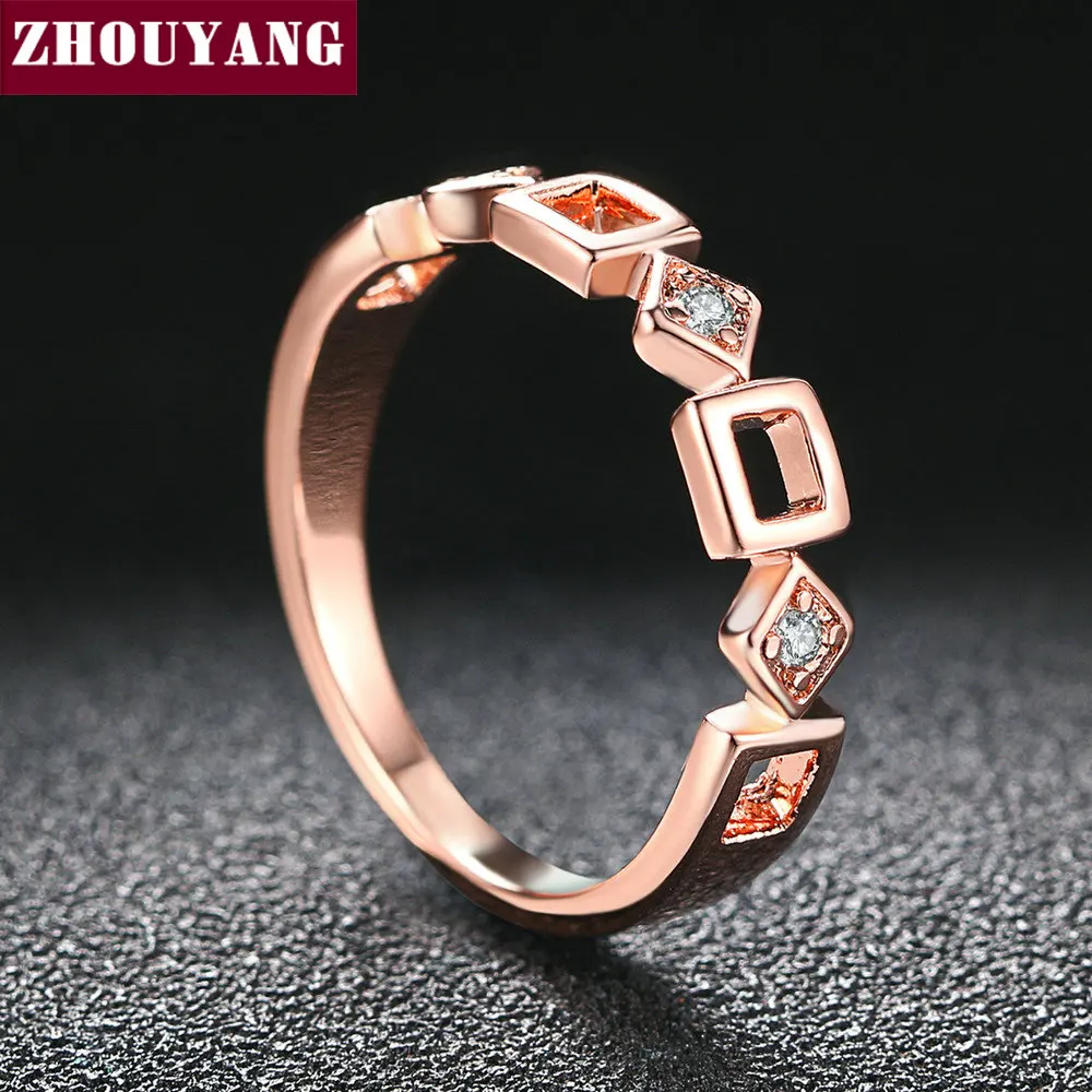 Rose Gold Crystal Chain Ring For Women Elegant Accessory_voghion.com