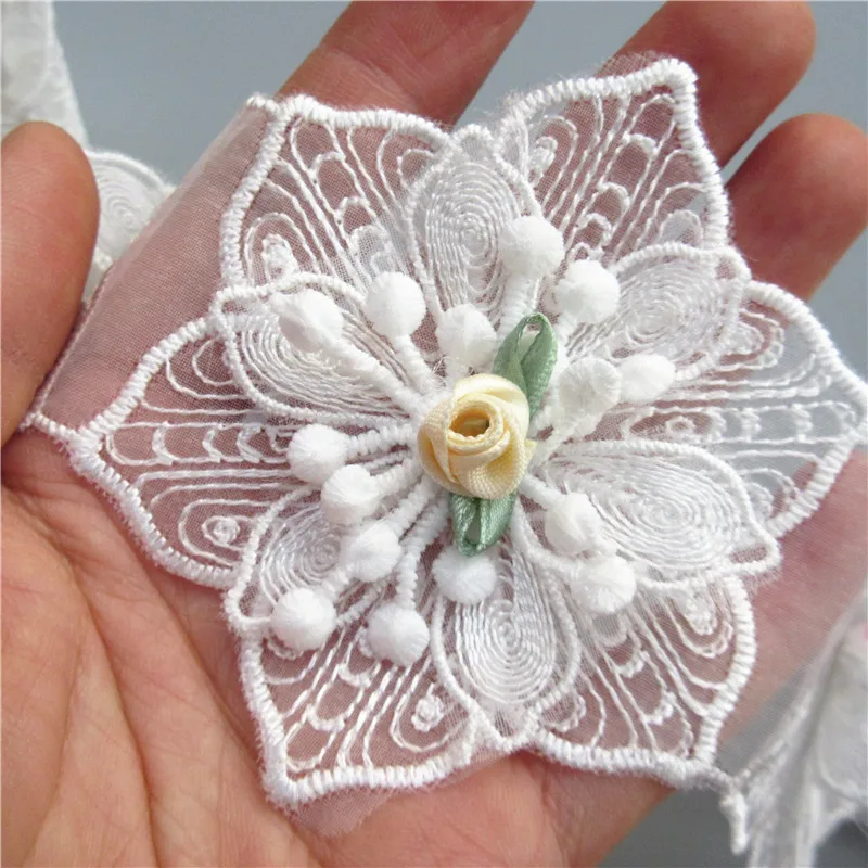 Горячая 1 ярд 8 см шириной 3D белый хлопок гексагональной цветочной вышивкой кружевной отделкой Ленточные швейные принадлежности ремесло для костюмы украшения