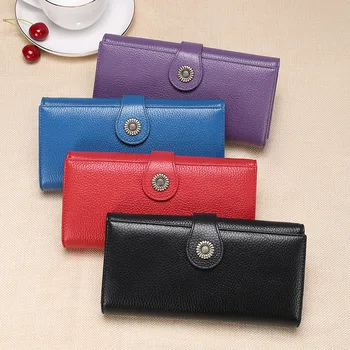 

Fashion Multifunction Genuine Leather Women's Wallet Long 3 Fold Retro Purse Ladies Solid Hasp Big Bapacity Wallet Female Clutch