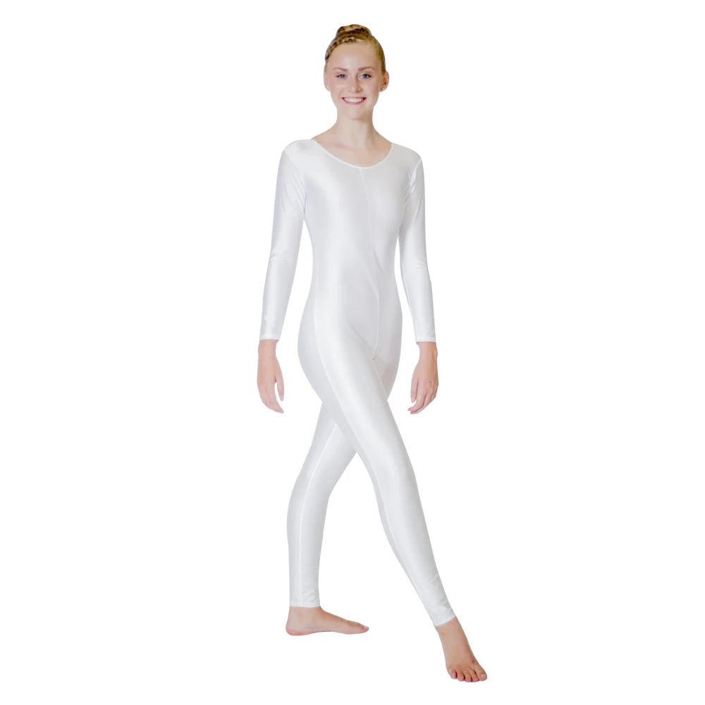 White Shiny Lycra Long Sleeve Unitard Catsuit - Ideal for Dance, Gymnastics, Women, Girls, Kids, Toddlers - Available in Full Sizes image 4