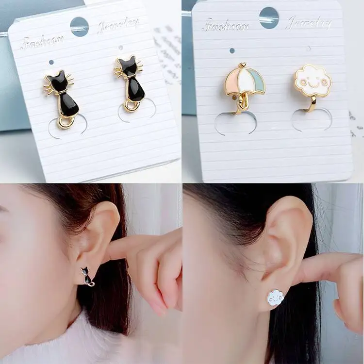 A Set of 2 Pairs Korea Style Animal Insect No Hole Earring Simple Charms Clip on Earrings for Children Students Jewelry Gifts 