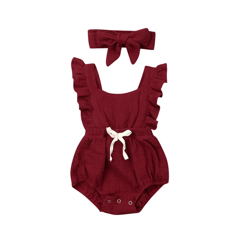 

Newborn Bodysuits 2019 Pudcoco Baby Girl One-Pieces Clothes Ruffle Solid Red Blue Bodysuit Jumpsuit Summer Outfit Clothes
