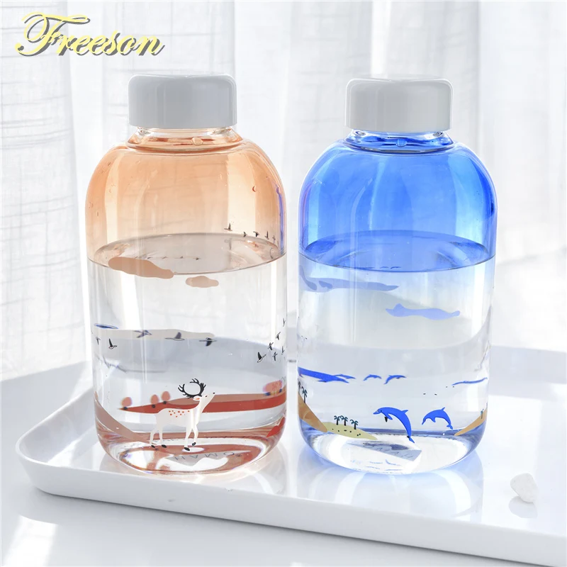 420/600/1000ML New Cherry Gradient Color Glass Water Bottle Cute Fashion  Sport Drink Bottles Gift