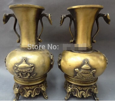 

free shipping 11" Chinese Bronze 8 Auspicious Symboel Elephant Statue Pot Vase Pair