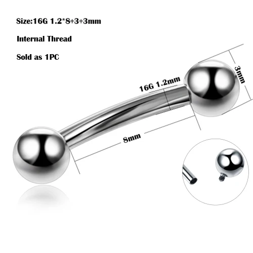 1 шт титана внутренние серьги из ниток носа кольца пирсинг языка Пирсинг живота пирсинг-Штанга пирсинг бровей ювелирные изделия для пирсинга тела - Окраска металла: T1008