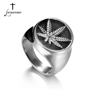 

Letdiffery Equisite Stainless Steel Ice Out Weed Signet Ring Religious Maple Leaf Ring For Men Mujer