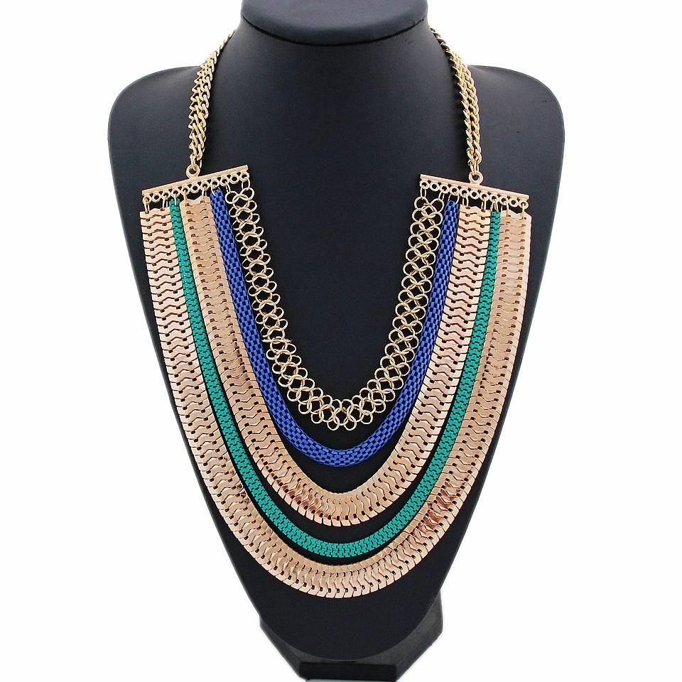 CirGen Fashion Women Multi layer collar Chunky Gold Color Mix colorful