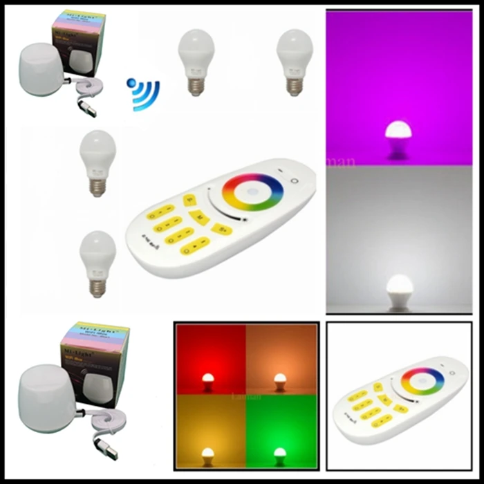 

AC85-265V 4PCS E27 6W Led Lamp Milight mi.light RGBW RGBWW bulb With 4 Zone Remote and WiFi APP Controller full set
