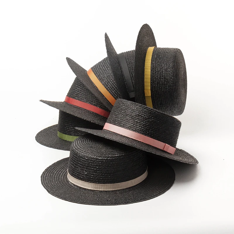 

01904-hh7348 handmade straw black straw fedoras hat men women panama jazz cap