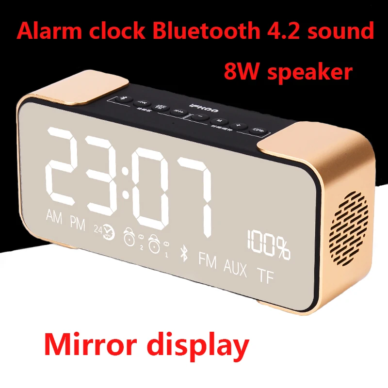 Творческий будильник радио зеркало светодио дный светоотражающие светодиодный дисплей беспроводной Bluetooth динамик телефон карты мини Малый сабвуфер
