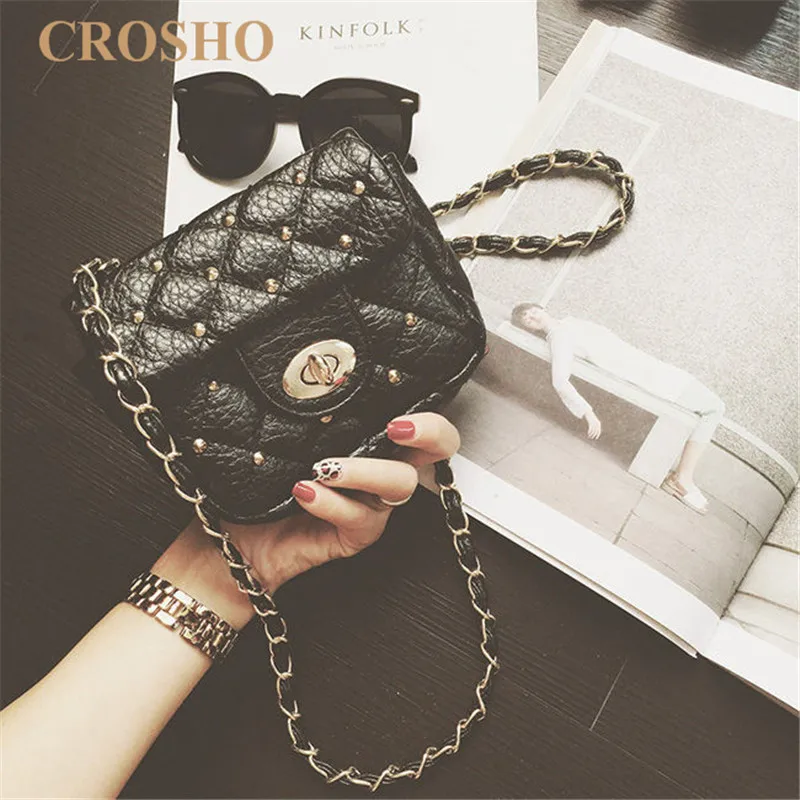

CROSHO Rivet Chain Mini Bag Single Shoulder Crossbody Bags Mobile Phone Bag Slant Diamond Lattice Bags