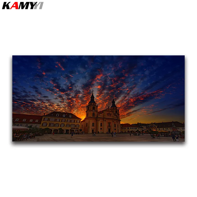 

DIY Diamond embroidery Sunset scenery full square Diamond mosaic church Full round Diamond painting Cross stitch city Home Decor