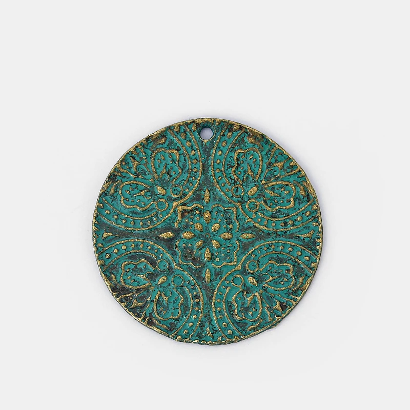 

10pcs Patina Verdigris Charms Round Carved Flower Pendant For Necklace Jewelry Making Findings 40x40mm