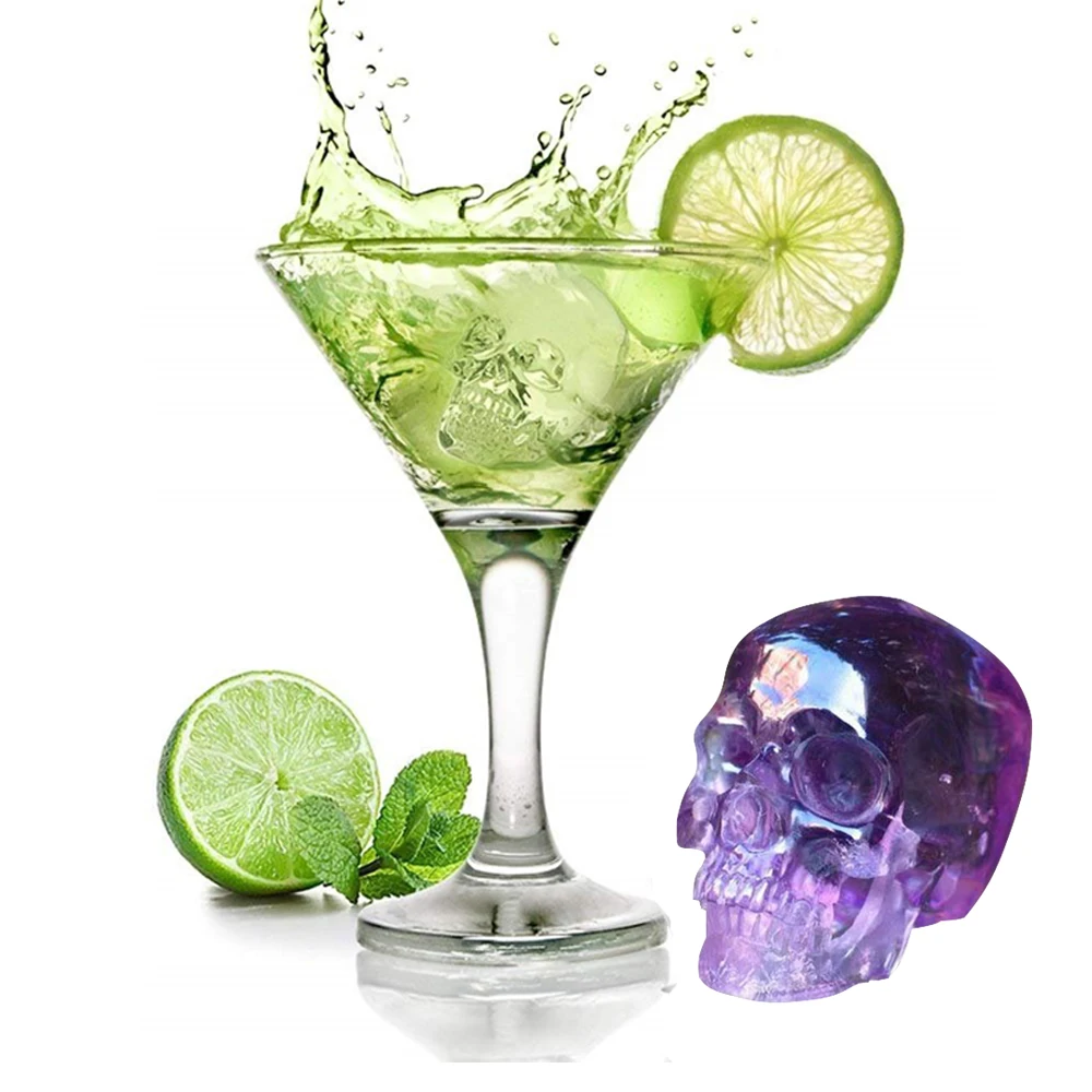 

3D Silicone Skull Ice Cube Tray Mold Reusable Ice Mold for Summer Drink Whiskey Wine Cocktail Home Party Bar Accessories