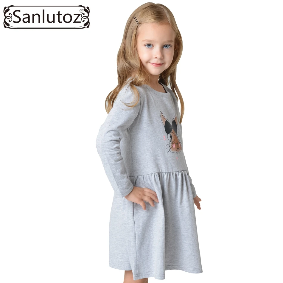 Tanie Sanlutoz 2017 dzieci sukienka dla dziewczynki maluch ubrania dla dzieci odzież dla dzieci królik dziewczyna sukienka z długim rękawem bawełna marka księżniczka Party