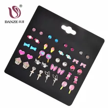 DANZE 20 пар/лот кристаллы Сережка-гвоздик в форме бабочки сердце конфеты девушки ювелирные изделия геометрические трендовые горный хрусталь серьги для женщин