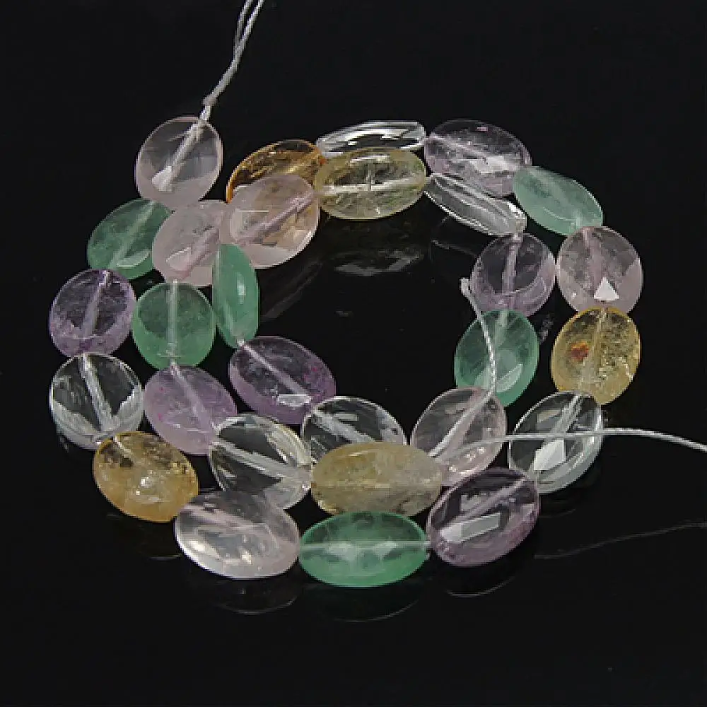 

3 Strands Approx 28pcs/strand Oval Faceted Natural Beads Strands with Amethyst Crystal Citrine Rose Quartz and Green Fluorite