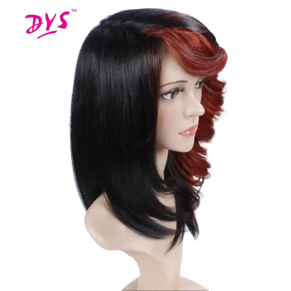 Deyngs Short Straight Synthetic Wig For Women Natural Ombre Black