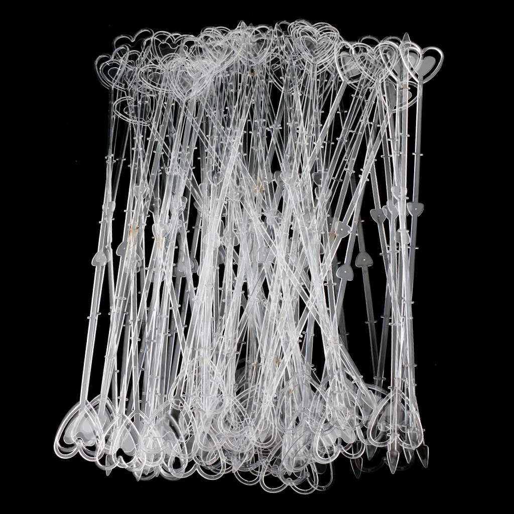 

80 Pieces 13 inch Heart Head Straight Clear Plastic Card Holder Floral Pick Party DIY Craft Supplies