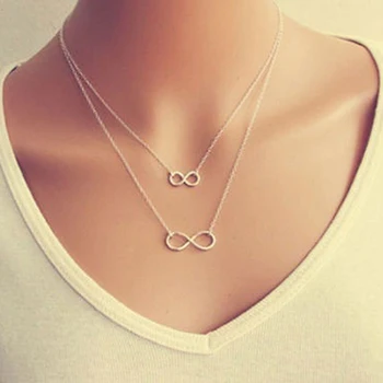 

Lady Double 8 Shape Pendant Chain Women Necklace Infinity Choker Statement Necklaces Women Fashion Jewelry Layered Necklace