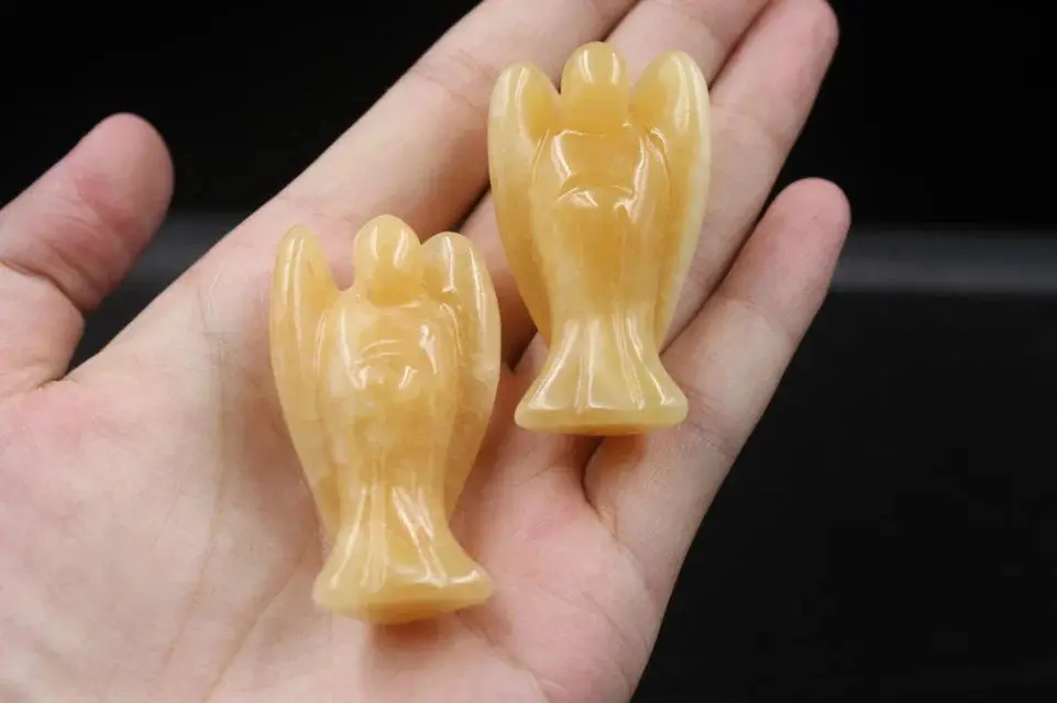 

free shipping Angel Hand Carved Statue Ornament Yellow Agate A Pair 2inch