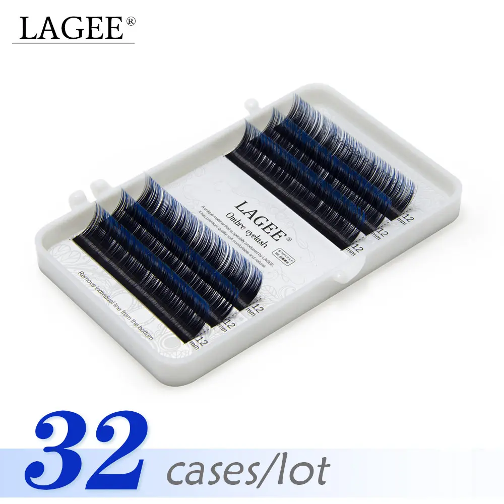 

LAGEE 32 cases Individual Eyelashes Synthetic Mink Eyelashes Extension Ombre eyelash Blue color False Eyelashes Make up tools