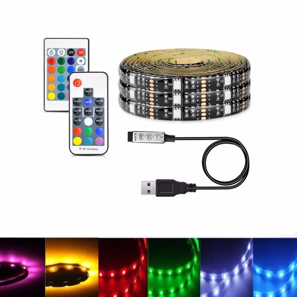 led лента 5 В светодиодные полосы USB 5050 RGB светодиодные полосы водонепроницаемые черные ПК с LED-Телевизор фонового освещения диод лента RF пульт дистанционного управления ws2812b