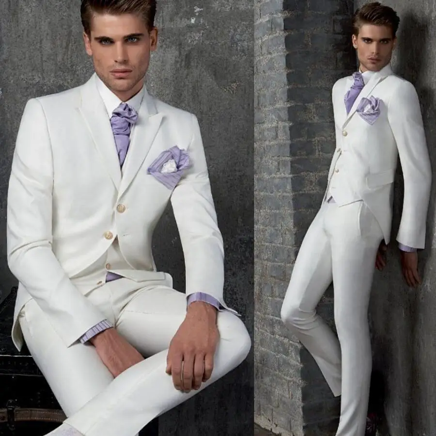 New Custom Made White Men Wedding Suits Groom Tuxedos Groomsmen Formal ...