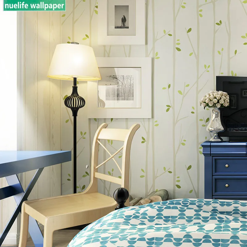 

Idyllic green small leaf pattern non-woven wallpaper kids room bedroom study TV background environmental wallpaper