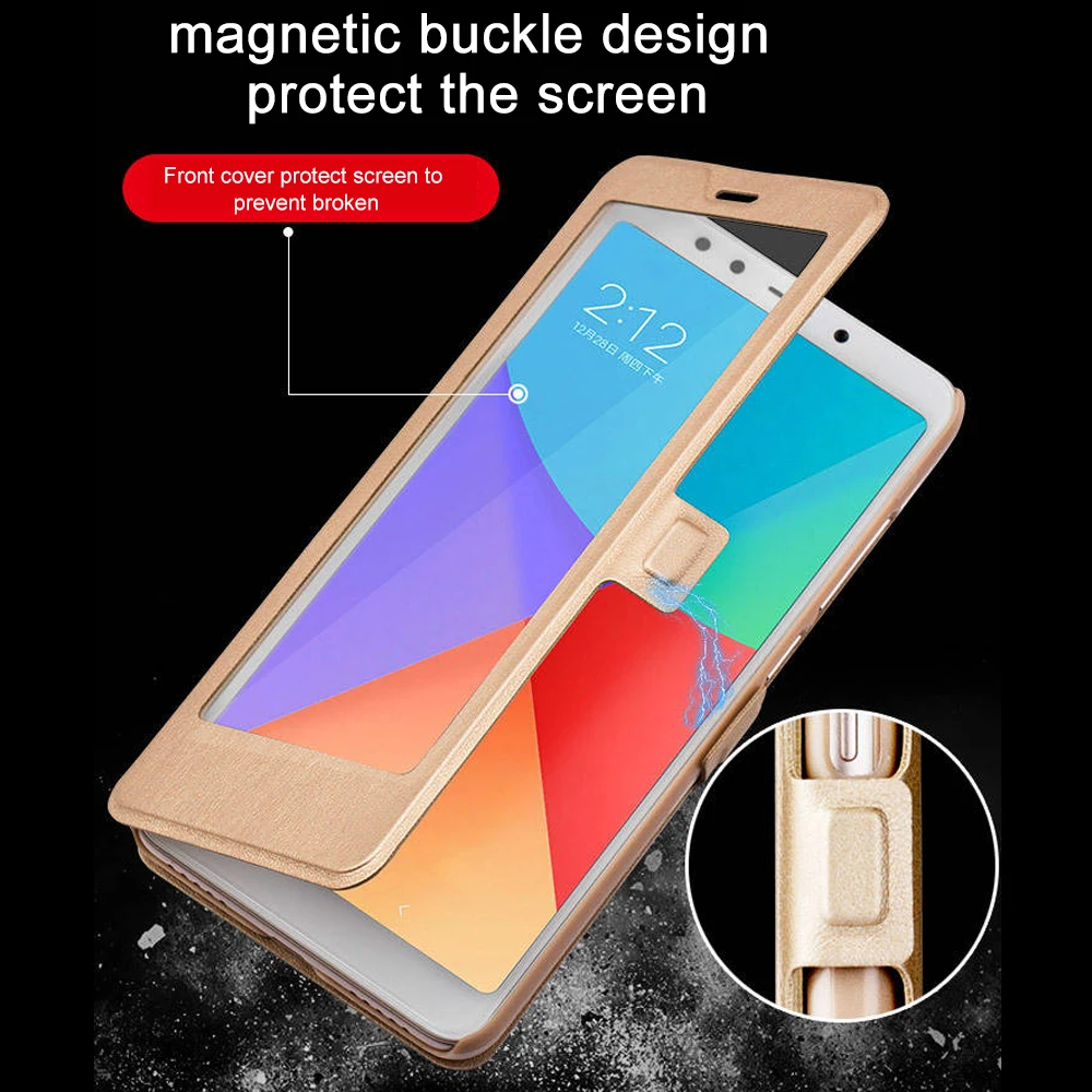 OLLIVAN For Xiaomi Redmi 6 Pro Case Cover For Xiaomi Redmi 6A Leather Flip Case View Window Book Cover For Xiaomi Redmi 6 Stand  (4)