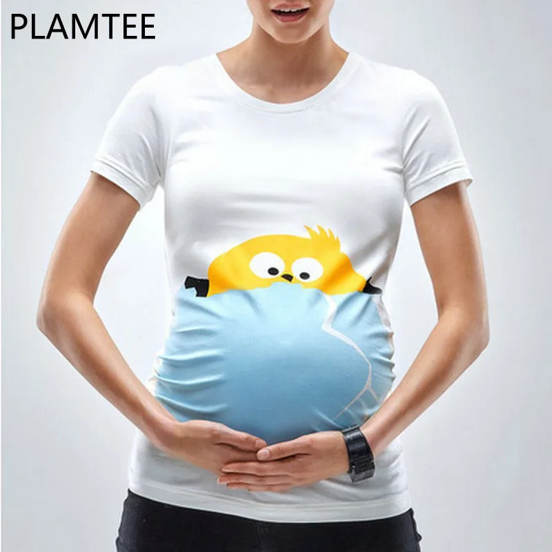 PLAMTEE Maternity Tops Funny Cartoon Print Pregnancy Shirts Plus Size