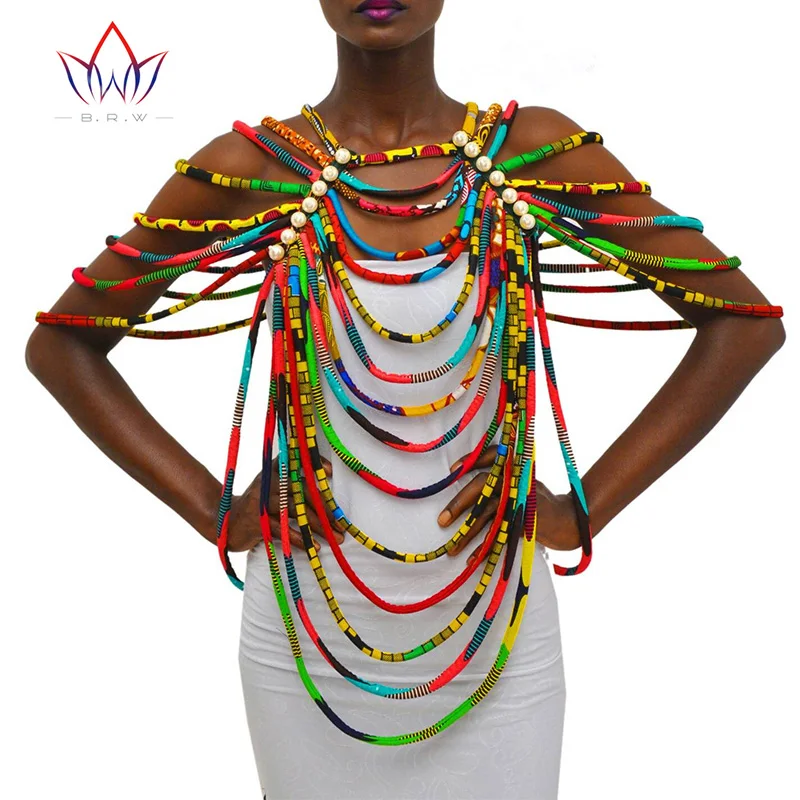 Koop BRW Afrikaanse Ankara Kettingen Sieraden Conversie Stuk Touw Ketting Shawl Tribal Afrikaanse Kralen Handgemaakte Sieraden Ketting WYX26