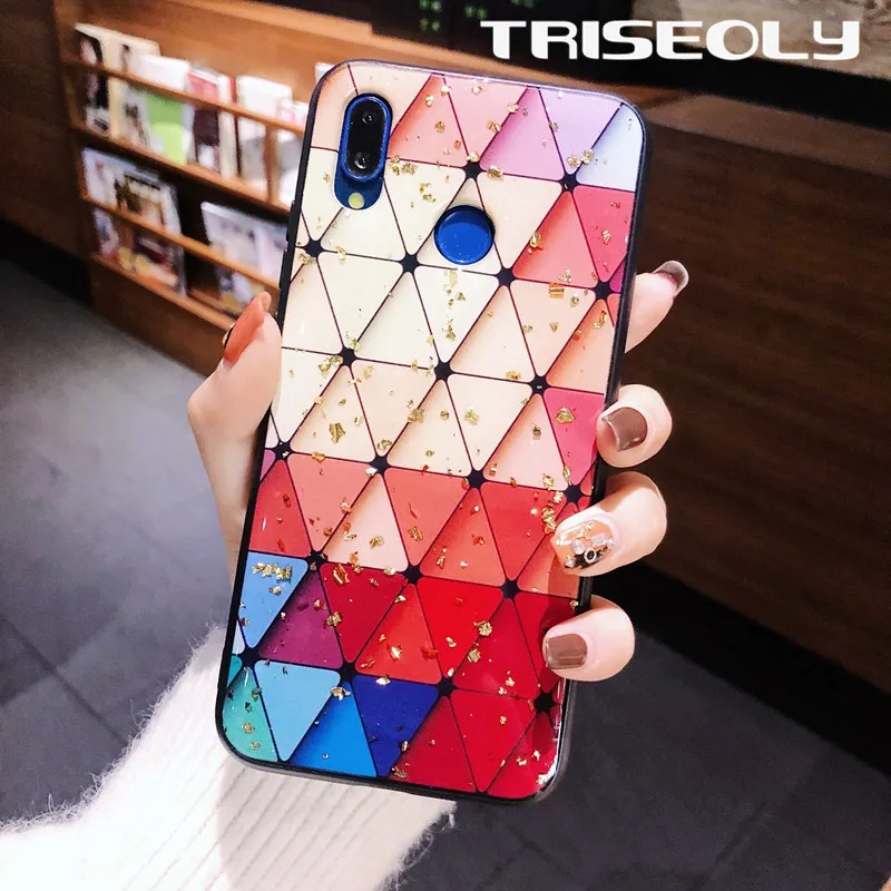 

TRISEOLY Gold Foil Colored Triangle TPU Phone Case For Huawei Honor 8X 9 V10 V20 Mate 10 20 Pro P20 Lite Nova 3i 3 Cover Housing