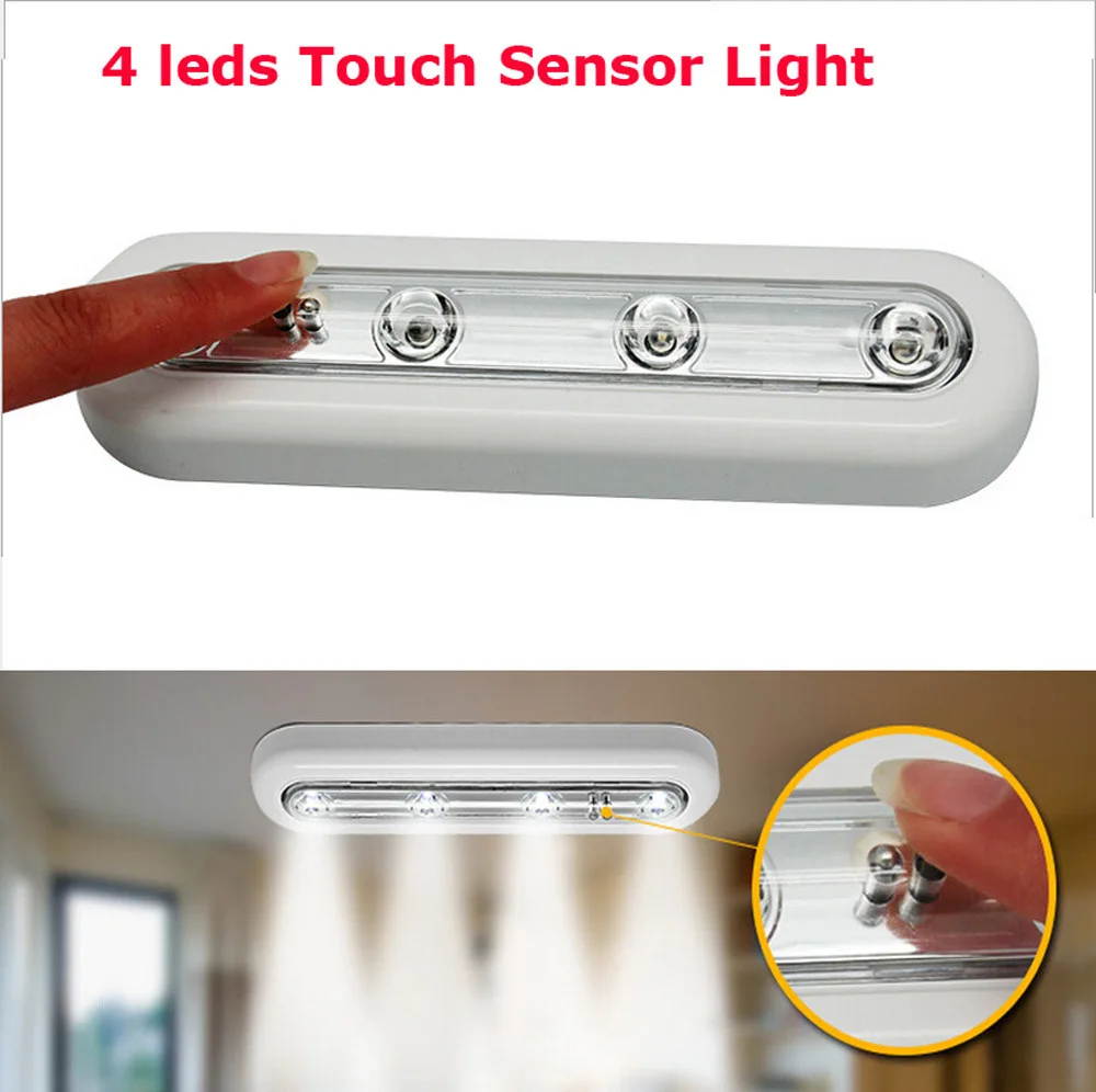 

4 PCS LED Touch Sensor Light LED Night Light 4 LED Battery Powered Wireless Lights For Wardrobe Closet luminary LED Cabinet Lamp