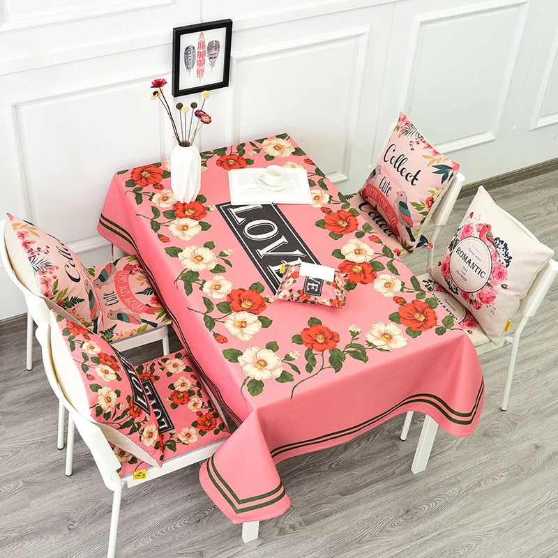 Lanweini Pastoral Cotton Linen Fabric Tableclothes For Rectangular Tables Digital Printing Floral Table Cloth For Table Cover