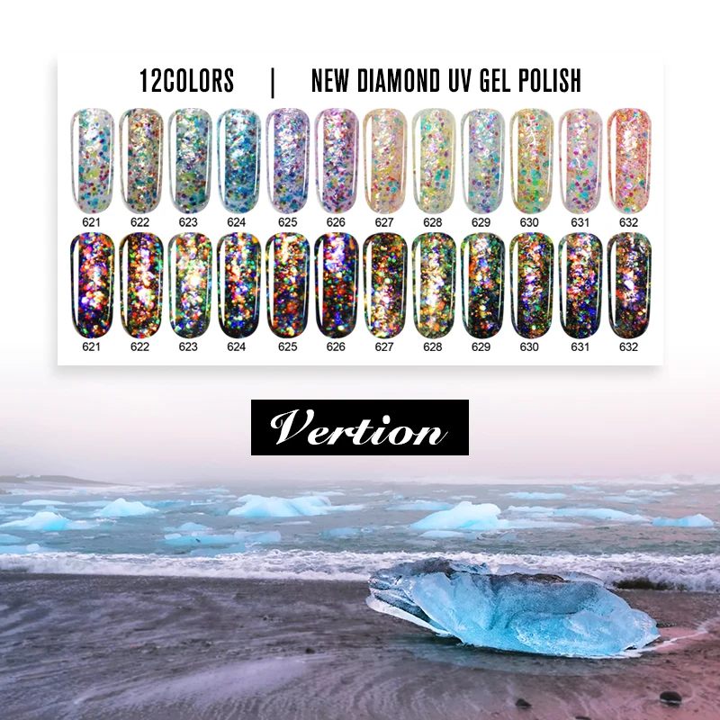 

Verntion Glitter LED UV Gel Manicure Shiny Sequins Gel Nail Polish Vernis Semi L Diamond Nail Gel Varnish 5ml Holographic Top
