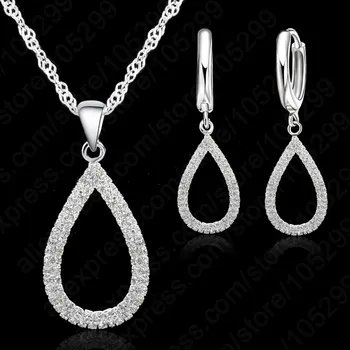 Exquisite Romantic Wedding Engagement Bridal Necklace Earring Jewelry Set High Quality 925 Sterling Silver With Zircon Crystal
