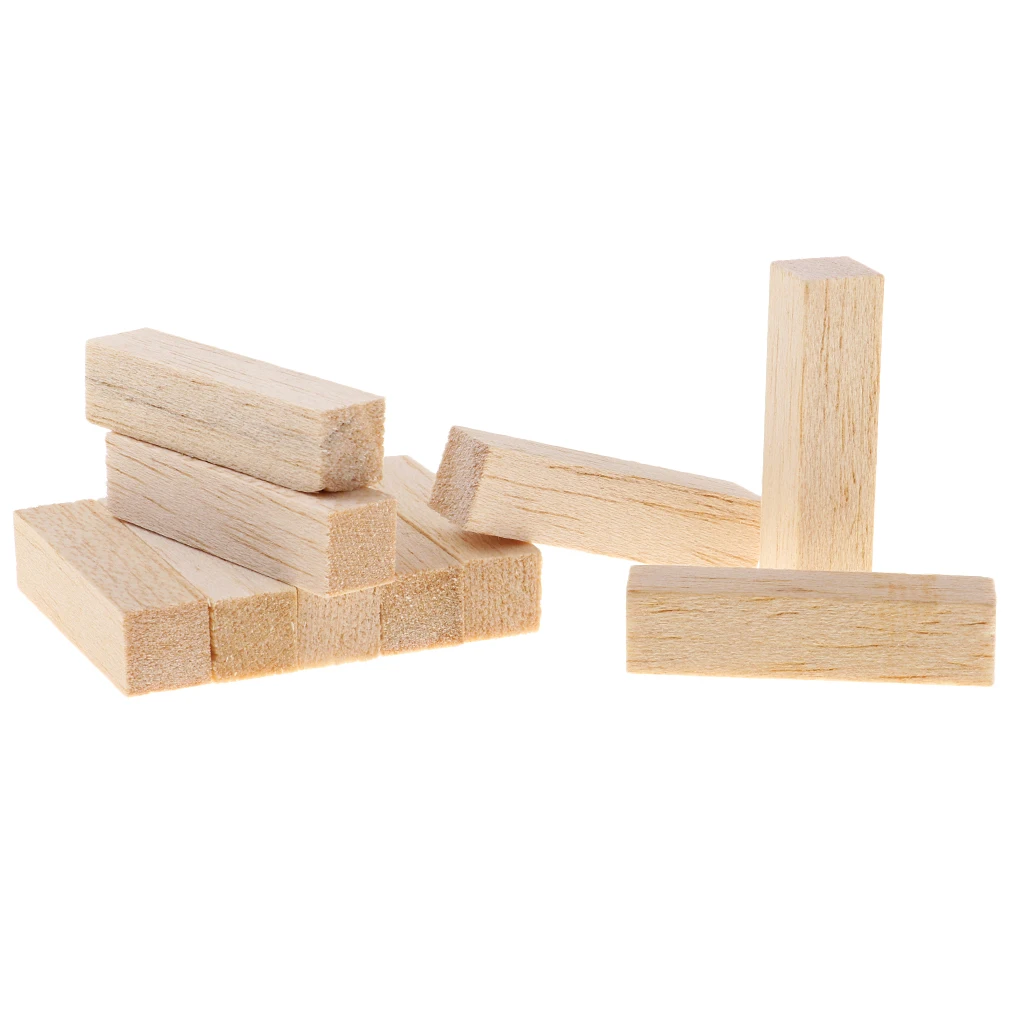 10x Square Unfinished Balsa Wood Stick Wooden Dowel Rod Block for Kids Model Making DIY Craft Home Party Decoration 50/80mm